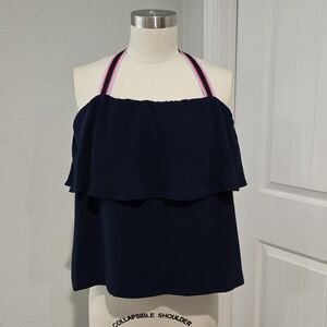 NWOT Trina Turk Navy Blue Flowy Ribbon Halter‎ Tube Top
